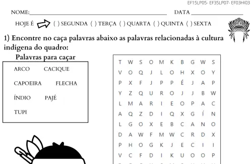 atividade 3º ano dia dos povos indígenas caça palavras